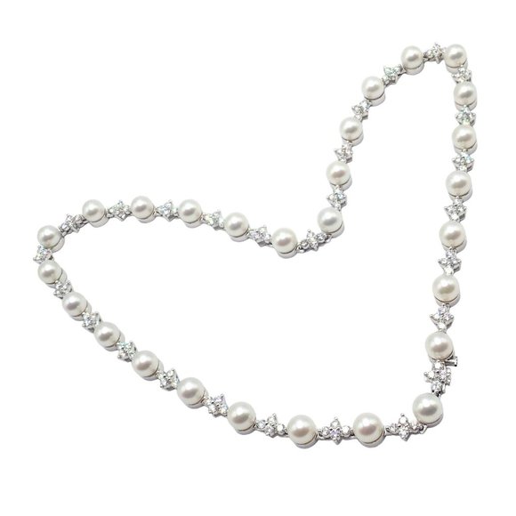 Authentic! Tiffany & Co Platinum Diamond 6.5mm Pearl Necklace - Picture 13 of 13